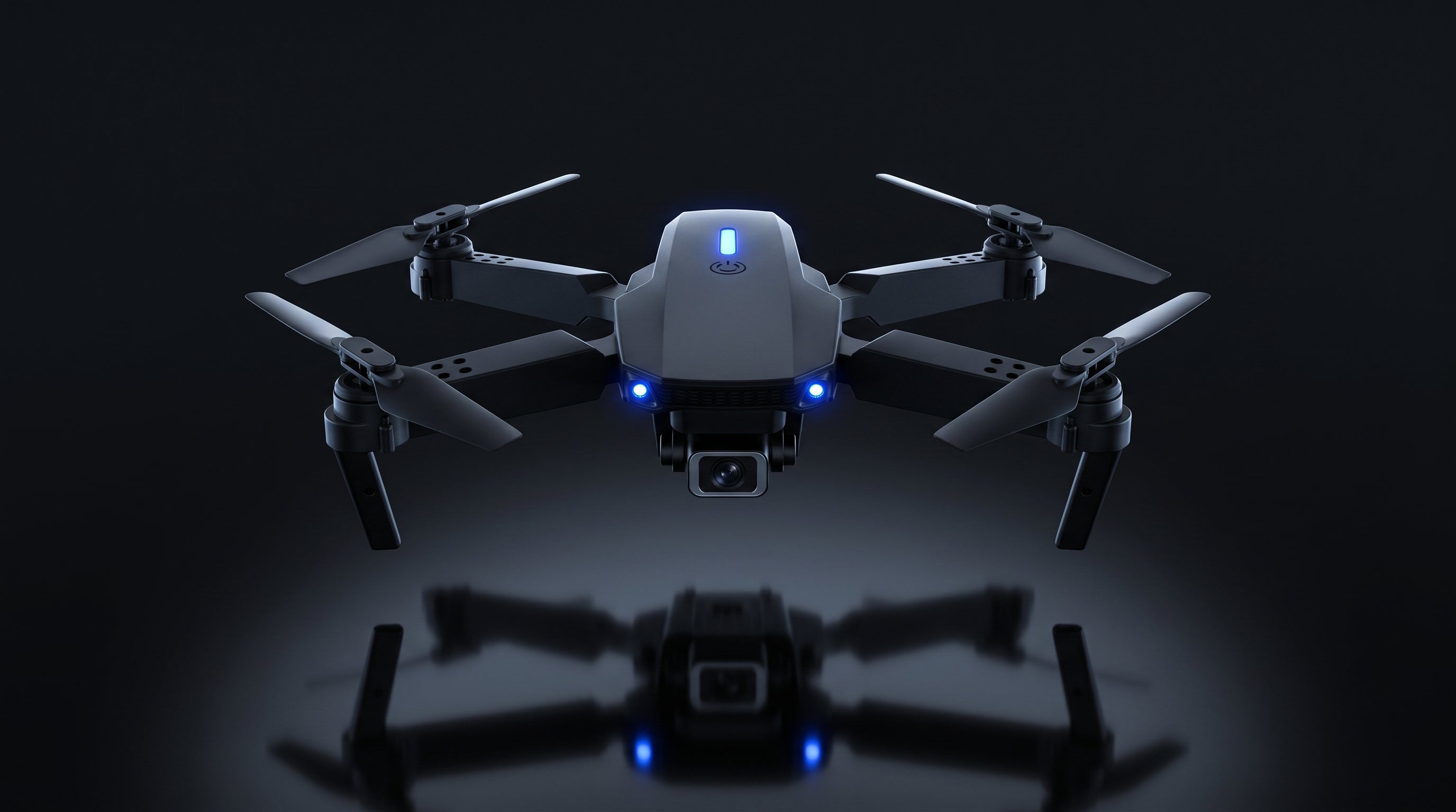 AERION E88 matte black drone hovering in studio