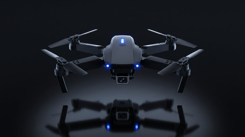 AERION E88 matte black drone hovering in studio
