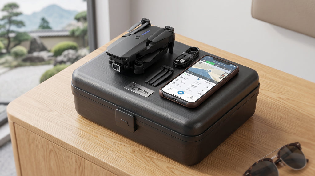 AERION E88 drone resting on travel case